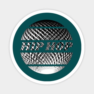 Silver disco ball with the inscription "Hip Hop". Magnet